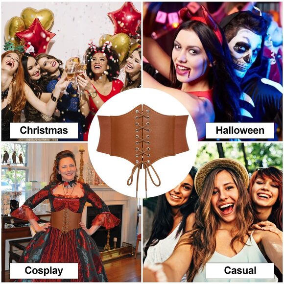 Women’s Elastic Costume Waist Belt Lace-up Tied Waspie Halloween Corset 4758